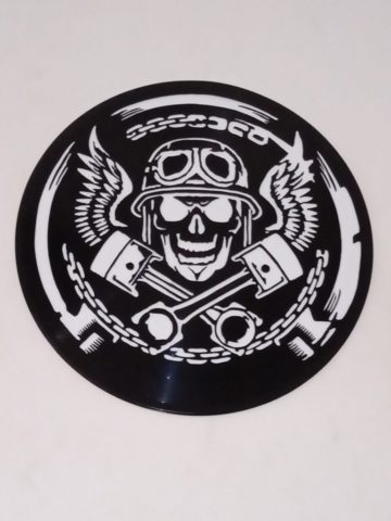 Disque vinyle découpé crane biker skull